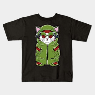 Cute Cartoon Cat in a Hoodie: Stylish Feline Vibes Kids T-Shirt